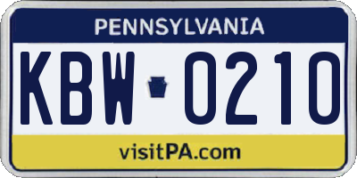 PA license plate KBW0210