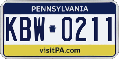 PA license plate KBW0211