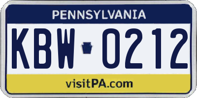 PA license plate KBW0212