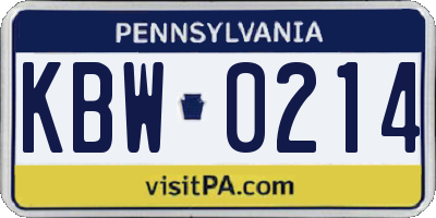 PA license plate KBW0214