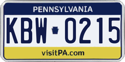 PA license plate KBW0215