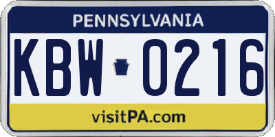 PA license plate KBW0216