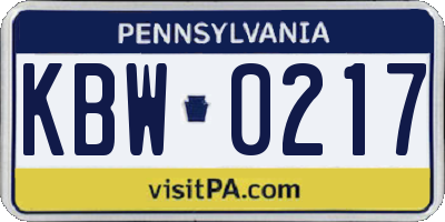 PA license plate KBW0217