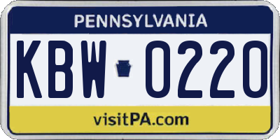 PA license plate KBW0220