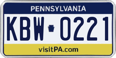 PA license plate KBW0221