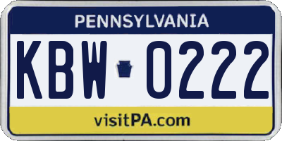 PA license plate KBW0222