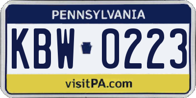 PA license plate KBW0223