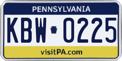 PA license plate KBW0225