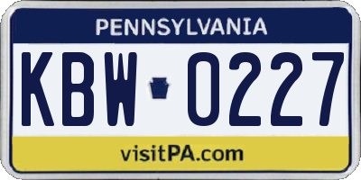 PA license plate KBW0227