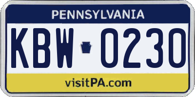 PA license plate KBW0230