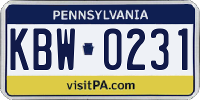 PA license plate KBW0231