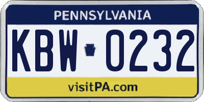 PA license plate KBW0232