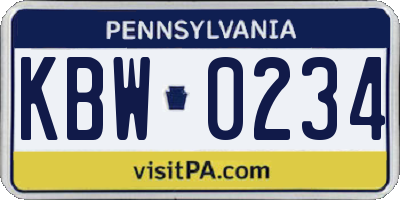 PA license plate KBW0234