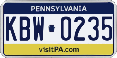 PA license plate KBW0235