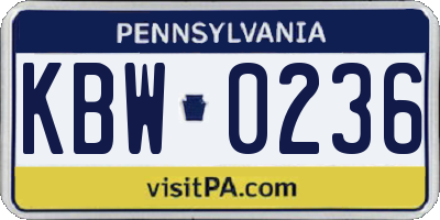 PA license plate KBW0236