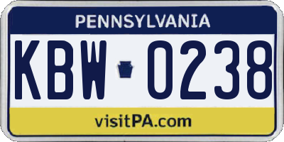 PA license plate KBW0238