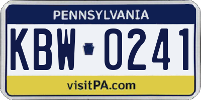 PA license plate KBW0241