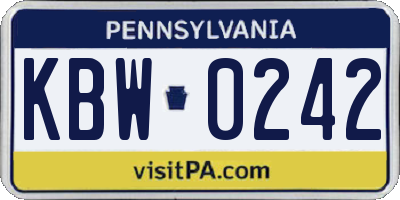 PA license plate KBW0242