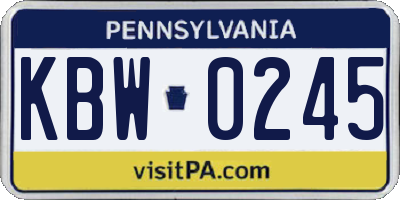PA license plate KBW0245