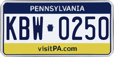 PA license plate KBW0250