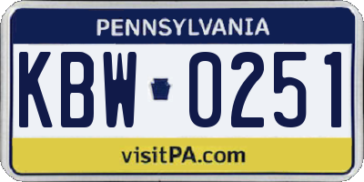PA license plate KBW0251