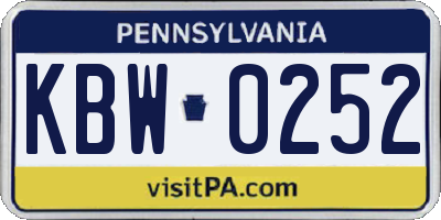 PA license plate KBW0252