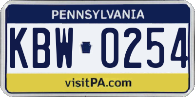 PA license plate KBW0254