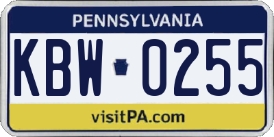 PA license plate KBW0255