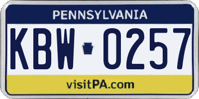 PA license plate KBW0257