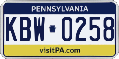 PA license plate KBW0258