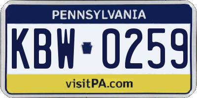 PA license plate KBW0259