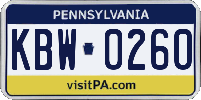 PA license plate KBW0260