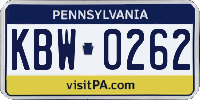 PA license plate KBW0262