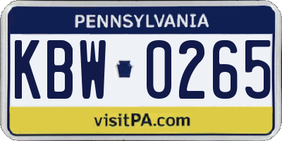PA license plate KBW0265