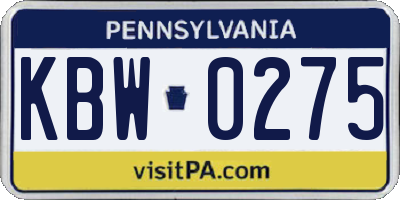 PA license plate KBW0275