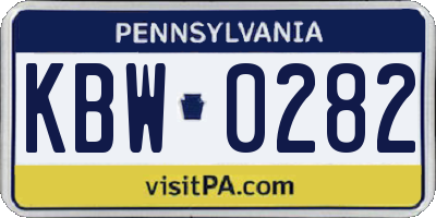 PA license plate KBW0282