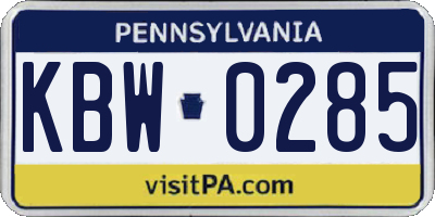 PA license plate KBW0285