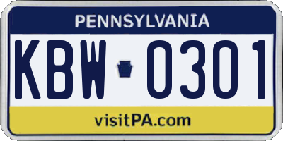 PA license plate KBW0301