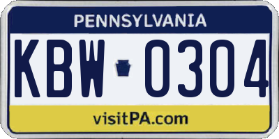 PA license plate KBW0304