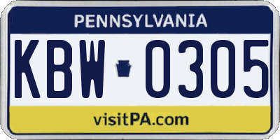 PA license plate KBW0305
