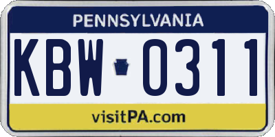 PA license plate KBW0311