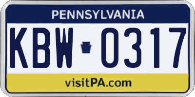 PA license plate KBW0317