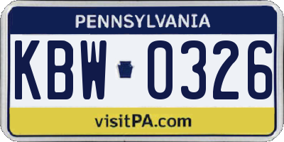 PA license plate KBW0326