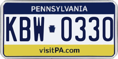 PA license plate KBW0330