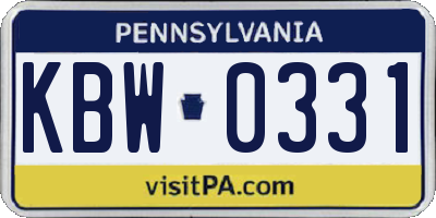 PA license plate KBW0331
