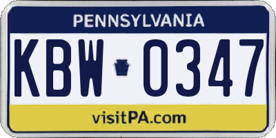 PA license plate KBW0347