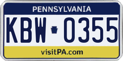 PA license plate KBW0355