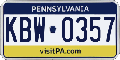 PA license plate KBW0357