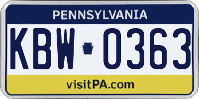 PA license plate KBW0363