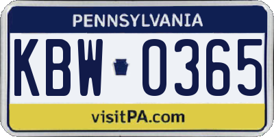 PA license plate KBW0365